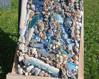 Shell mosaic painting on slate