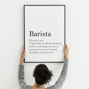 Barista Definition, Dictionary Definition, Barista Gift, Coffee Wall art