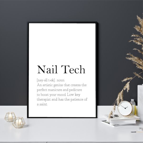 Nail Tech Definizione, Nail Salon Decor, Nail Tech Gifts, Beauty Salon Wall Art