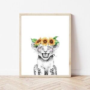 Lion Animal Print, Sunflower Nursery, Nursery Wall Art, Digital Download