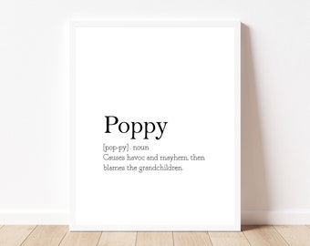 Poppy definition print, Fathers day, Gift for poppy