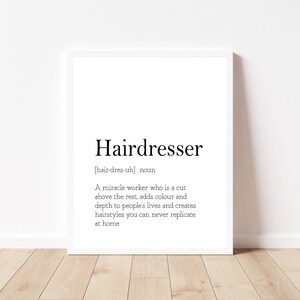Hairdresser Definition, Salon Decor, Hairdresser Gift, Hair Salon Print