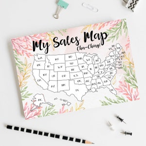 Etsy Sales Map, Sales Tracker, Coloring Map, Sales Chart