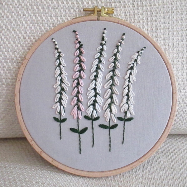 Floral hand embroidery hoop art, foxgloves flowers, wildflowers, housewarming, wall hanging, home decor, perfect gift