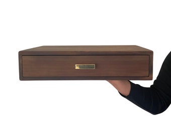 Solid Teak Wood Desk Storage Box: Walnut Finish, Brass Handle