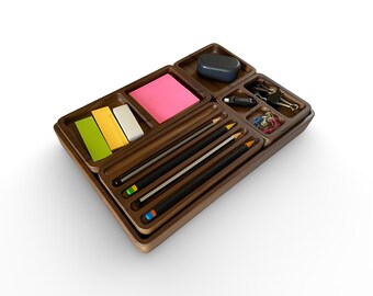 Handmade Teak Wooden Desk Organizer Set, Home Office Accessories