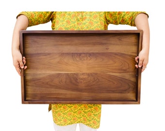 Groot Ottomaans dienblad, boerderijdienblad, teakhouten dienblad, ontbijtblad, keukenblad, dienblad, dienblad bankstel bruiloft decor rustiek poefje dienblad