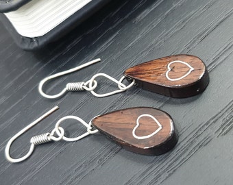 Teardrop Earrings, Wood Earrings, Wooden Jewelry, Gift for her, Wood Inlay Jewelry, Anniversary, Birthday, Wedding, Valentine Gift, Handmade