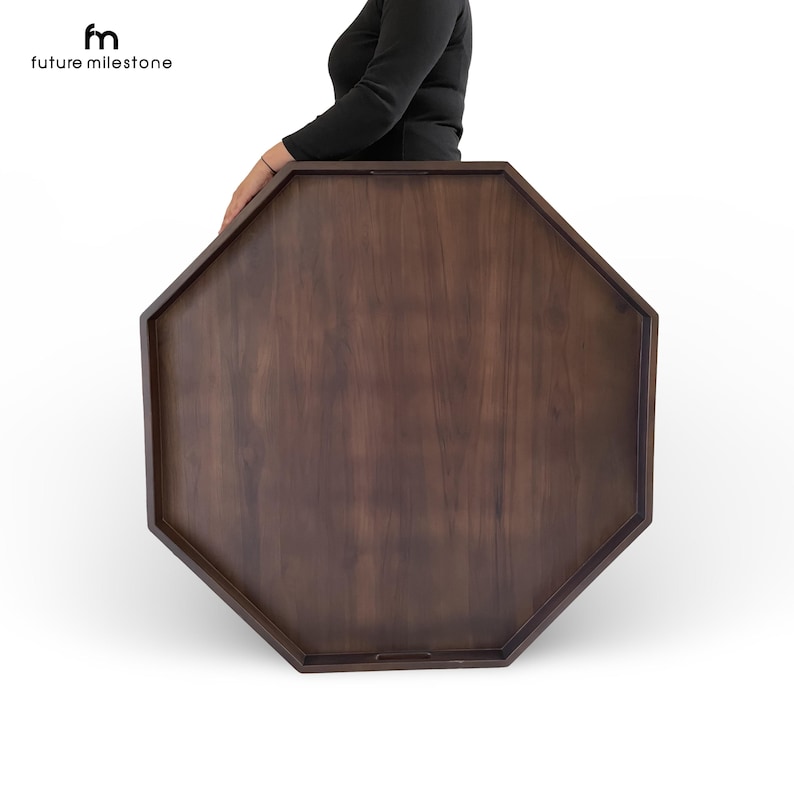Tray 36"x 36" octagonal Wood Tray | Extra Large Handcrafted Ottoman Tray | Serving Tray | Coffee Table Tray | Wooden Decorative Tray