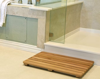Duża mata prysznicowa z drewna tekowego, antypoślizgowa mata do kąpieli i spa, 30 cali