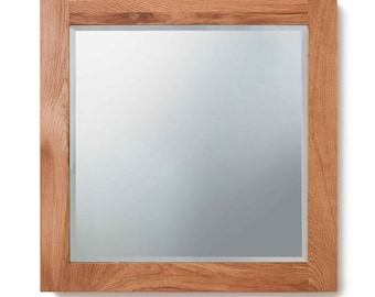 Espejo con marco de madera de teca, decoración rústica de pared cuadrada (61 x 61 cm)