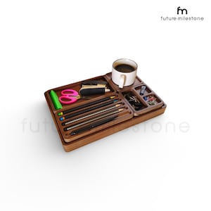Set of 5 Desk Organization Set, Wooden Desk Organizer, Home Office, Desk Organizer Set, Work From Home Accessories, Gift for Him, tray set
