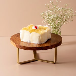 Wooden cake stand, Tripod cake stands, cake plate brass base , pedestal cake stand Wedding Anniversary Birthday Cake Stand,Rustic Cake Stand