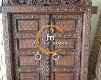 Decorative Door, Wooden small door with 3 metals inlaid Antique gate, Collector Door, Original Door, Wall Decor, Showpiece