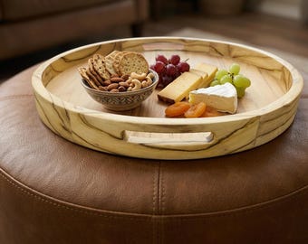 Teak Wood Round Tray: Farmhouse Ottoman Coffee Table Tray