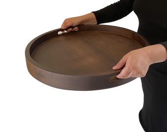 Rundes Tablett aus Teakholz, Walnussbeize, osmanisches Bauernhaus-Tablett