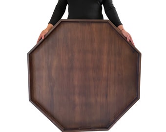 Extra Large Octagonal Ottoman Tray, Farmhouse Wooden Serving Tray Wooden Handles