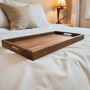 Bandeja otomana de madera, bandeja otomana grande con asas, bandeja superior otomana para servir desayuno, bandeja grande de madera para comida, bandeja para el hogar