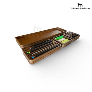 Wooden Desk Organizer Set, Handcrafted Desk Organizer Set, Pen Holder, Wood Tray Sticky Note Tray, Minimalist Office Organizer, Gift for Him