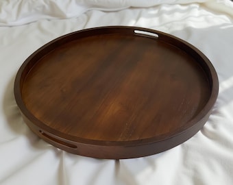 Large Round Wood Ottoman Tray, Farmhouse Decor, 30 inch
