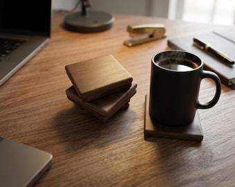 Teak Wood Coasters: Minimalist Walnut Finish, Drink Coasters