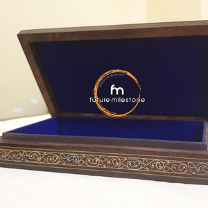 Scatola di gioielli in legno, organizzatore di gioielli per donne ragazze uomini, portagioie con intarsio in ottone fatto a mano, regalo per il 5 ° anniversario, armadio per gioielli