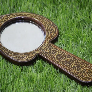 Hand Mirror, Leaf Hand Mirror, Queen Mirror, Wooden Mirror, Antique Mirror, Make up Mirror, gift, Purse mirror, handmade, Gift for mother