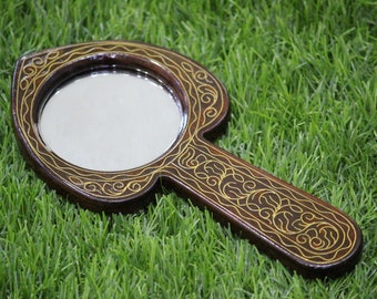 Hand Mirror, Leaf Hand Mirror, Queen Mirror, Wooden Mirror, Antique Mirror, Make up Mirror, gift, Purse mirror, handmade, Gift for mother