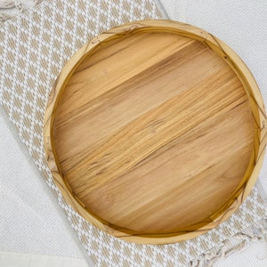 Round Wood Tray / Teak Wood Ottoman Tray / Circle Coffee Table + Ottoman Tray / Oversized Circle Teak wood  Tray - No Stain- Farmhouse Tray