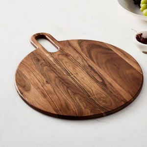 Large Teak Round Cheese Board, 18 Inch Round Cutting Board with Builtin Handle, Large Teak Round Charcuterie Board, Circular Bread Board