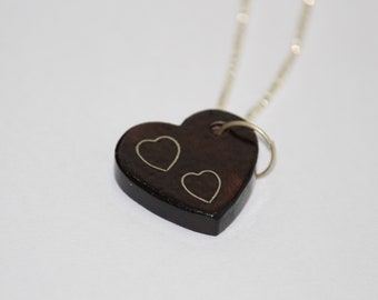 Wood Heart Pendant - Elegant Wood Necklace with 925 Silver Chain - Heart necklace - 5th Anniversary Wood Gift - Handmade - Valentine Gift