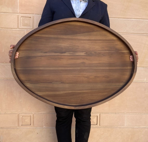 Oval Teak Ottoman Tray, Farmhouse Decor, Breakfast in Bed Tray