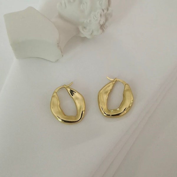 18 Carat Gold Plated Earrings Textured Hoops - Jewellery - Gift - Womens