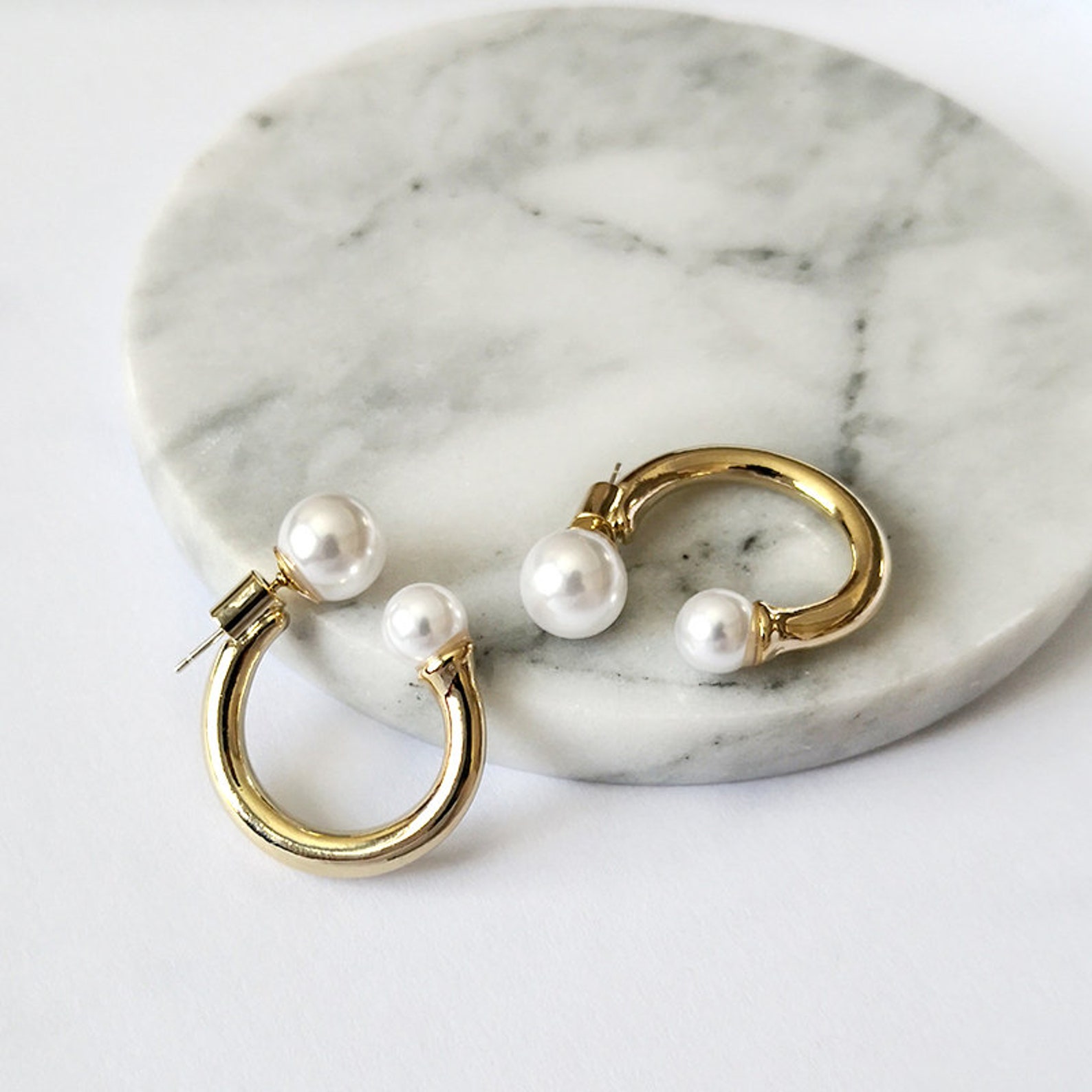 18 Carat Real Gold Plated Gold Hoops with Pearl Accents Etsy