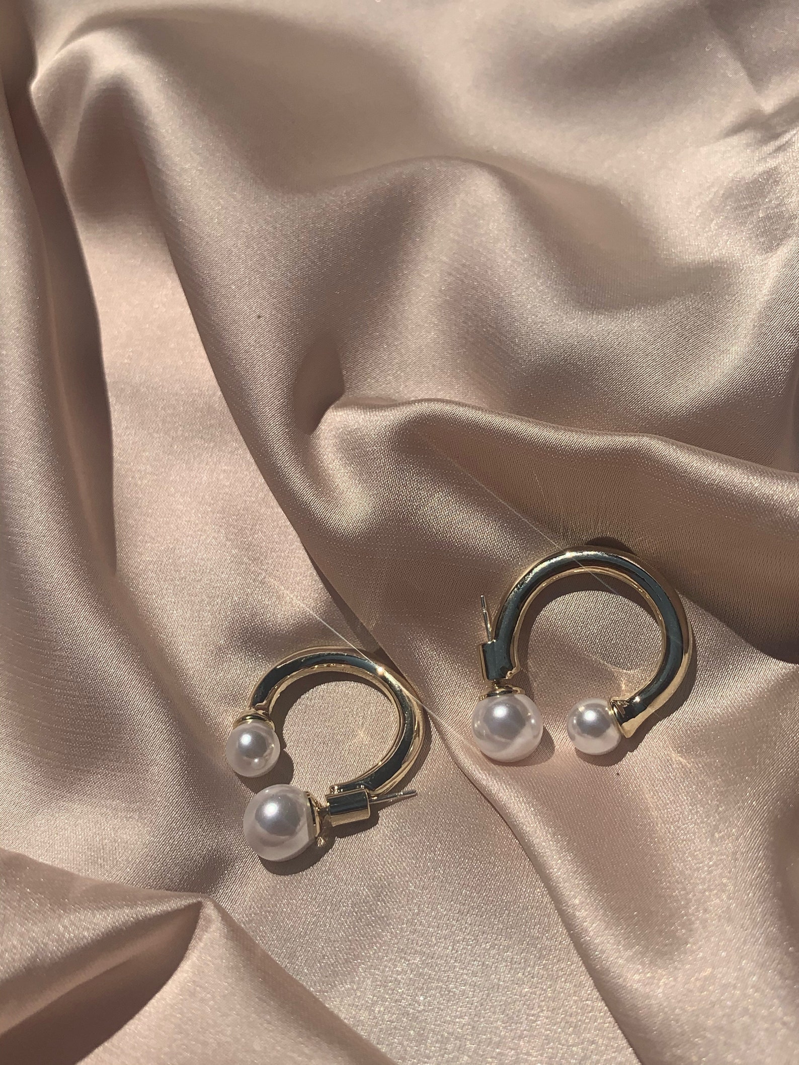 18 Carat Real Gold Plated Gold Hoops with Pearl Accents Etsy