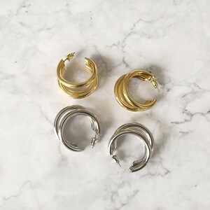 Gold Multi Row Hoop Earrings for Women Simple Three Circle Hoop Earrings Bohemia Geometric Round Earrings image 3