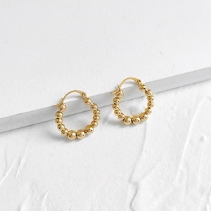 Multi Small Beads Hoop Earrings Round Geometric Earrings for Women - Circle Beaded Minimalist Earrings