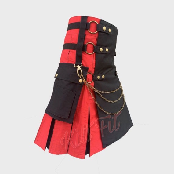 Kilt Black and Red Hybrid Utility Fashion Kilt With Brass | Etsy