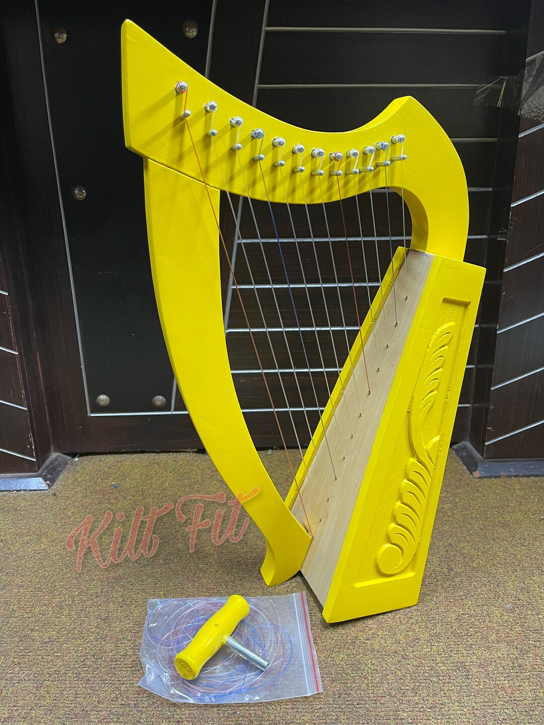 Yellow Lyre Harp 12 Strings Wooden Lyre Free Caring Bag Tunning Key and