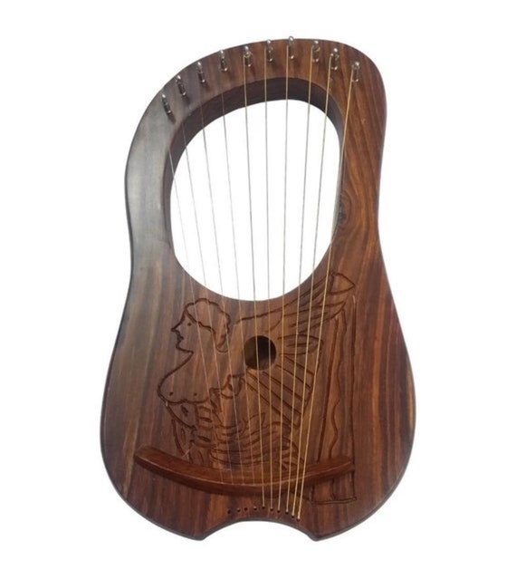 Lyre Harp Rosewood Engraved Irish Harp Emblem irish Lyra Harp Etsy
