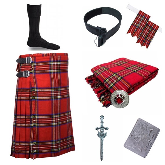 Traje tradicional escocés de kilt de tartán para hombres 10 piezas