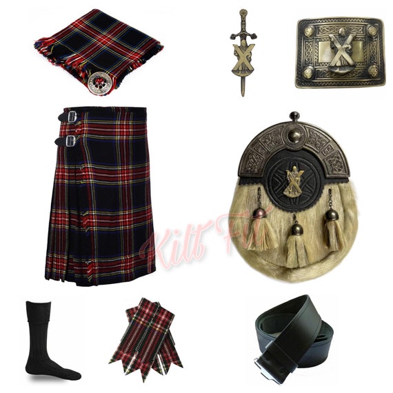 Hombre escocés St Andrew Antique Design 10 Pcs Kilt Outfit, Kilt Antique  Sporran Cadena Cinturón Hebilla Pin Broche Chal Flash Calcetines -   España