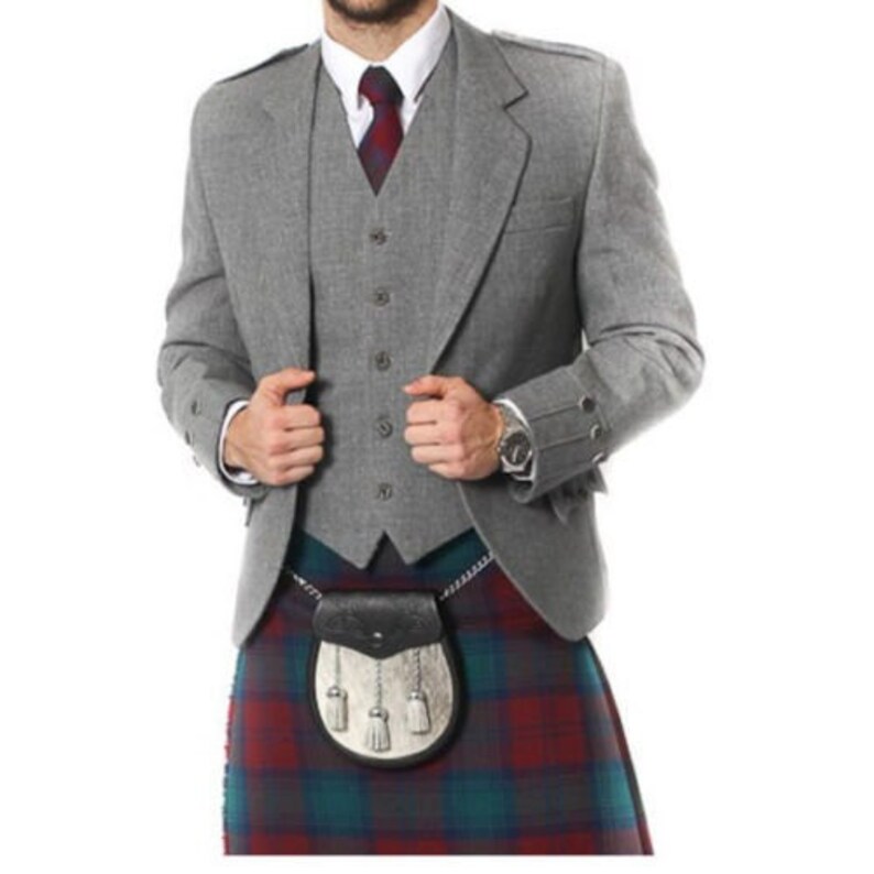 grey kilt suit
