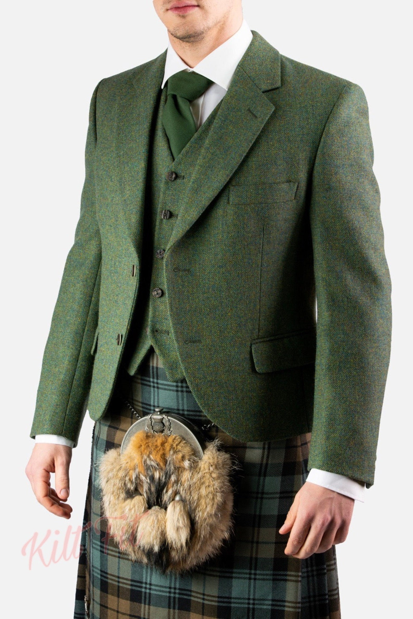 Men's Lovat Green Wool Kilt Jacket With Waistcoat Etsy