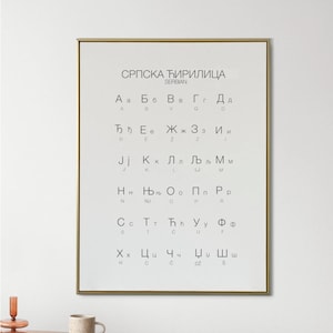 Serbian Alphabet Printable Art Poster, Serbian Language Digital Print Language Learning Instant Download, Serbian Kids Nursery Art, Cyrillic