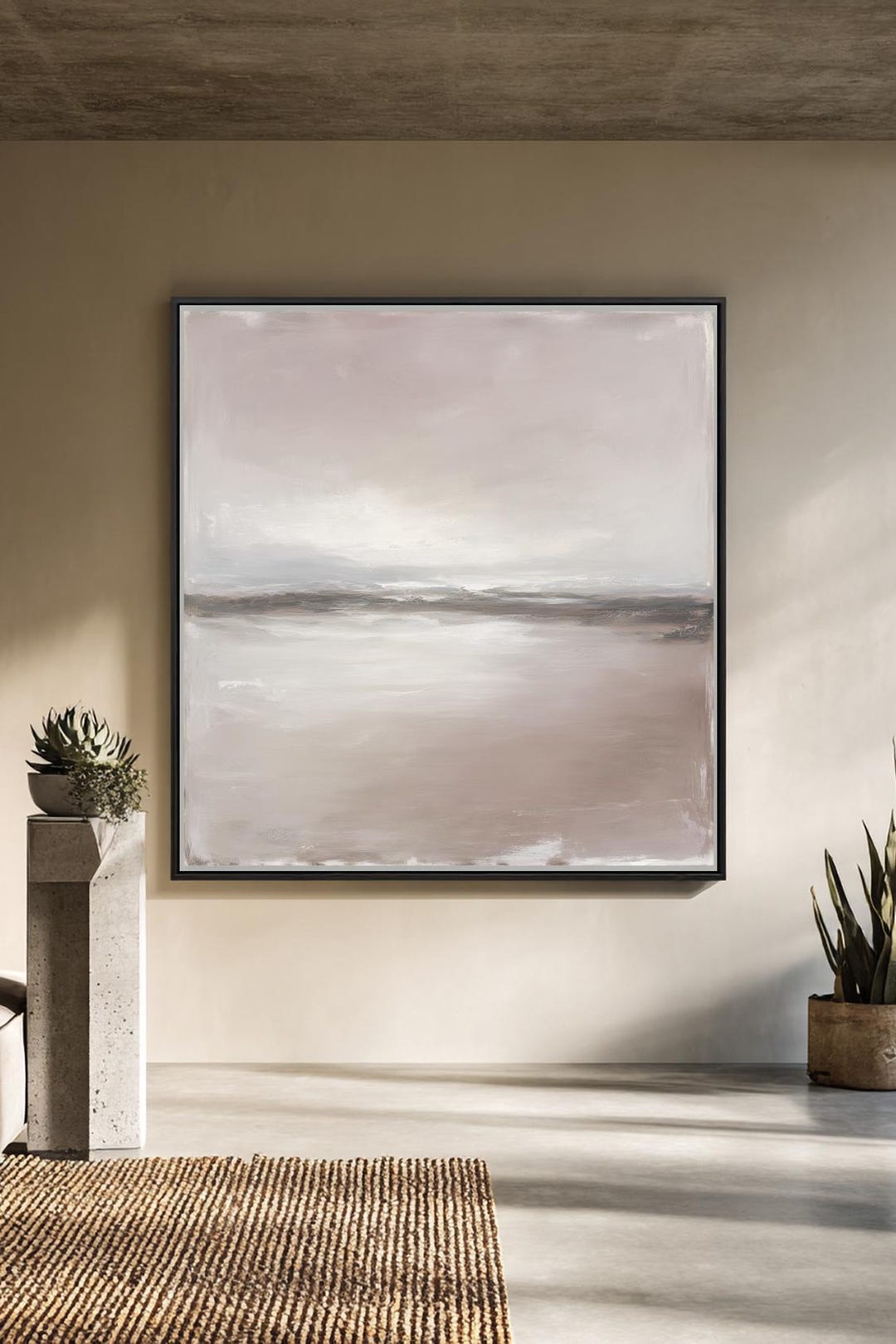 Abstract Landscape Neutral Tones Beige Canvas Painting, Minimalist ...