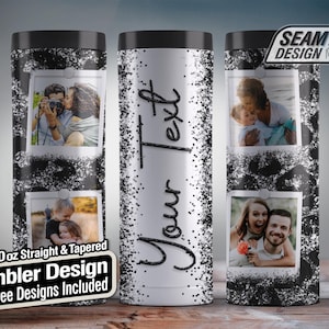 Silver Glitter Photo Frame Tumbler Wrap, 20oz Skinny Tumbler, Tumbler personalizzato, Tumbler Polaroid, Tumbler con cornice personalizzata, Tumbler Glitter