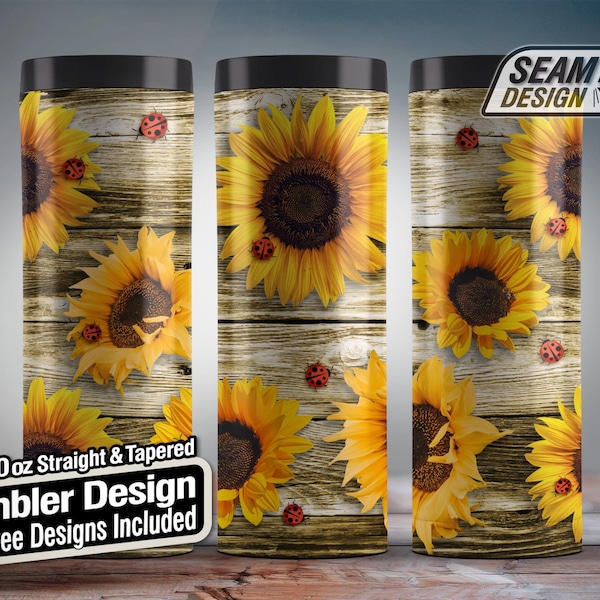 20oz skinny tumbler, Sunflowers Tumbler wrap, 20oz tumbler png, Wooden Tumbler wrap, Sunflower wooden Tumbler, Sunflower png, ladybug png