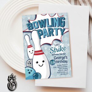 Editable Bowling Birthday Invitation, Boy Bowling Party Invitation, Kids Bowling Invitation, Bowling Birthday Party, Digital invitation 0136