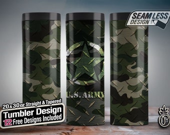 Camo Military Tumbler, steel wrap, 20oz skinny tumbler, us army tumbler, military camouflage png, us army wrap, camo design wrap, army png